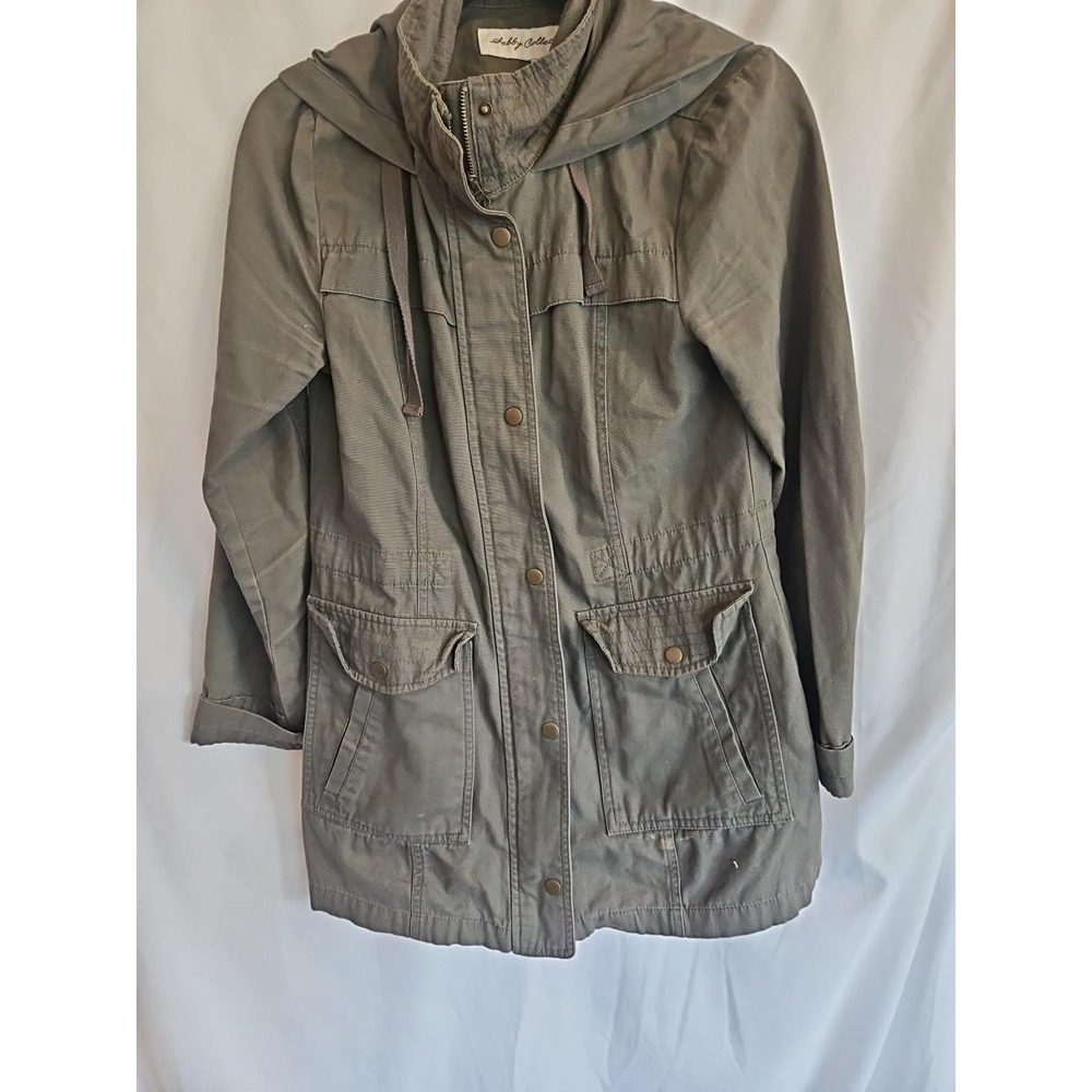 Sebby Collection Womens M Olive Green Hooded Anorak Utility Jacket Cotton